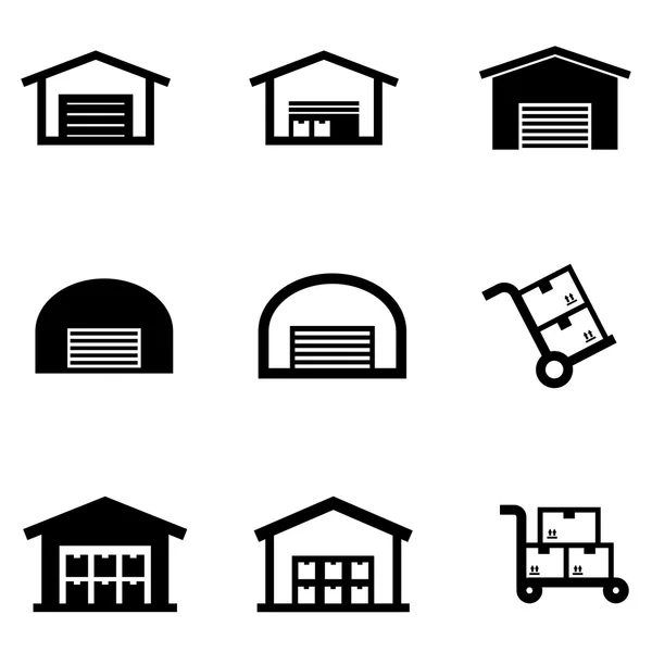 Conjunto de iconos de almacén negro vector — Archivo Imágenes Vectoriales