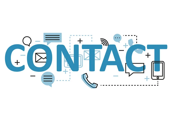 Contact concept platte lijn ontwerp met pictogrammen en elementen. Moderne contact concept vectoren collectie. Contact concept belettering — Stockvector