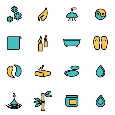 Tasarımcılar ve geliştiriciler için trendy düz çizgi simge paketi. Vektör çizgisi spa simge seti