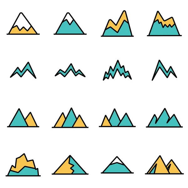 Paquete de iconos de línea plana de moda para diseñadores y desarrolladores. Vector línea montañas icono conjunto — Vector de stock