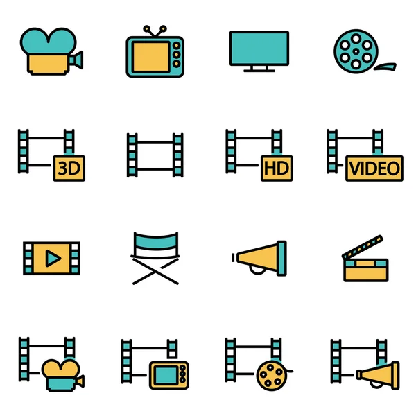 Trendy flat line icon pack for designers and developers. Vector line movie icon set — Stock Vector