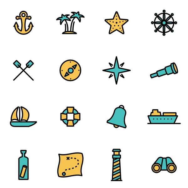 Trendy flat line icon pack for designers and developers. Vector line nautical icon set — Stock Vector