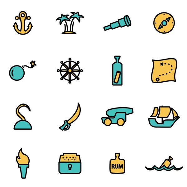 Trendy flat line icon pack for designers and developers. Vector line pirate icon set — Stock Vector
