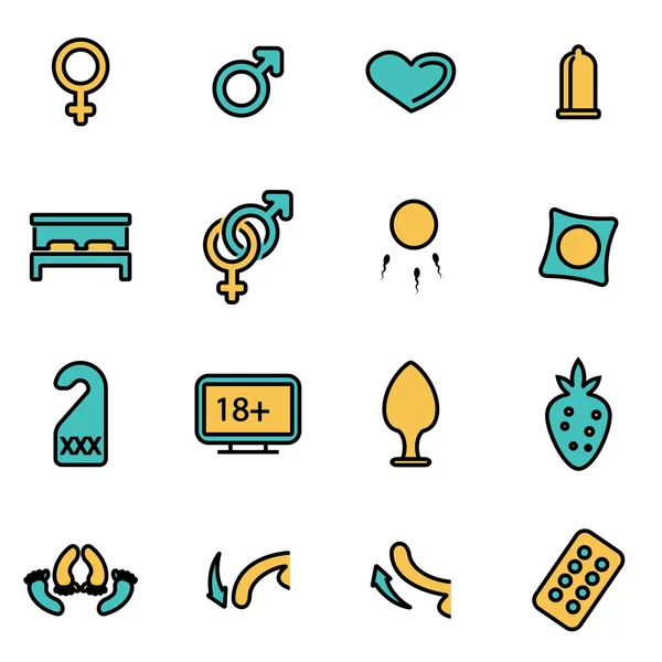 Paquete de iconos de línea plana de moda para diseñadores y desarrolladores. Vector línea sexo icono conjunto — Archivo Imágenes Vectoriales