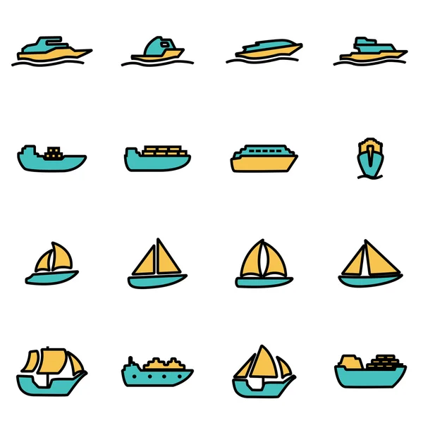Pack d'icônes tendance pour designers et développeurs. Ensemble d'icônes vectorielles bateau et bateau — Image vectorielle