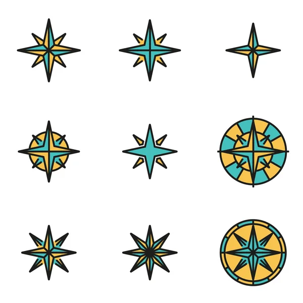 Trendy flat line icon pack for designers and developers. Vector line wind rose icon set — Stock Vector