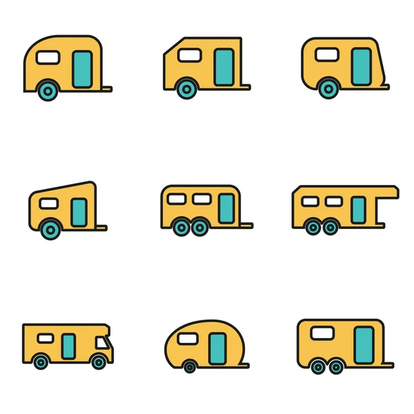 Trendy platte lijn icon pack voor ontwerpers en developers. Vector lijn trailer icon set — Stockvector