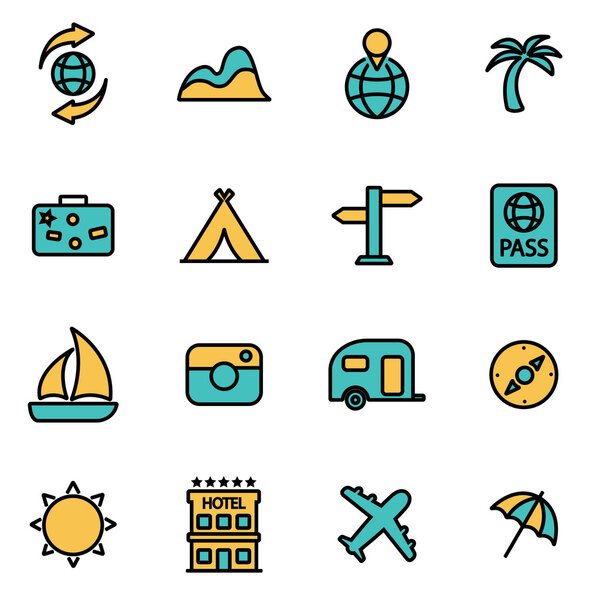 Trendy flat line icon pack for designers and developers. Vector line travel icon set
