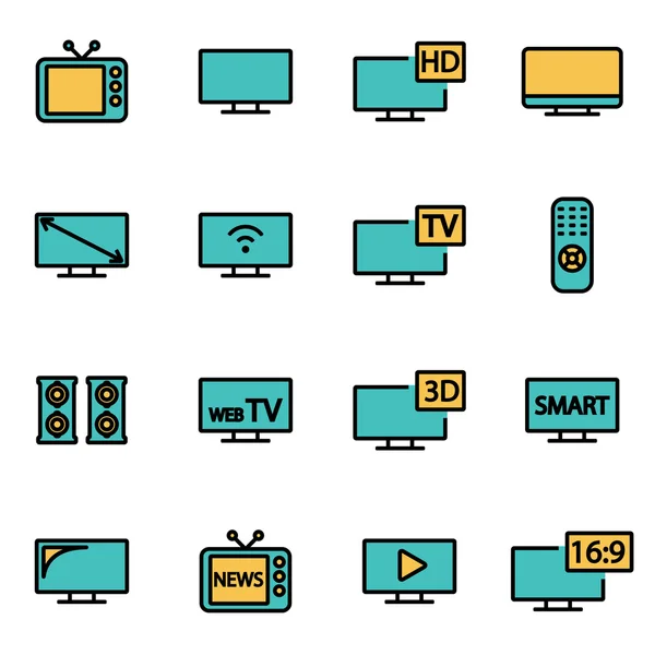 Trendy flat line icon pack for designers and developers. Vector line tv icon set — ストックベクタ