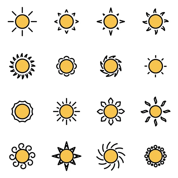 Paquete de iconos de línea plana de moda para diseñadores y desarrolladores. Vector línea sol icono conjunto — Archivo Imágenes Vectoriales