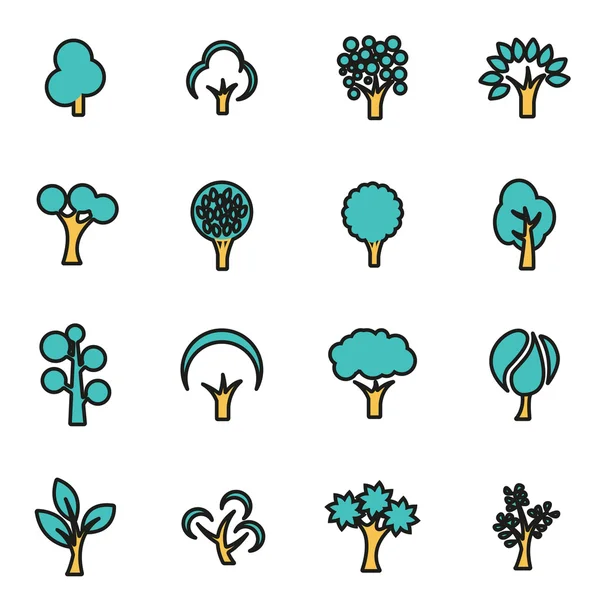 Trendy flat line icon pack for designers and developers. Vector line trees icon set — Stock Vector