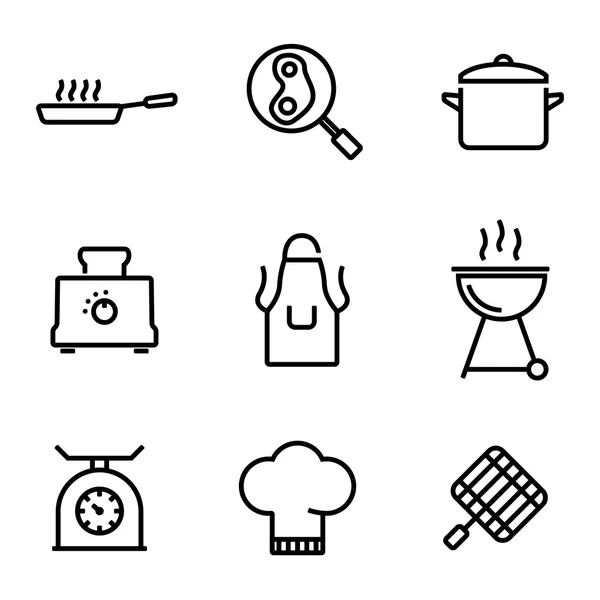 Vector lijn keuken en koken icons set — Stockvector