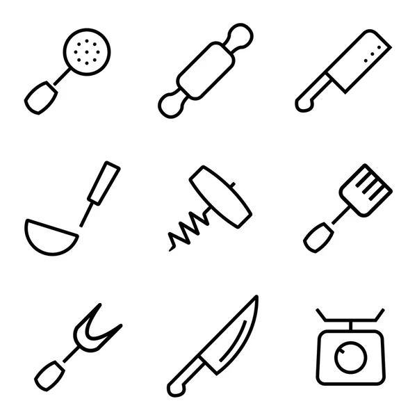 Vector lijn keuken en koken icons set — Stockvector