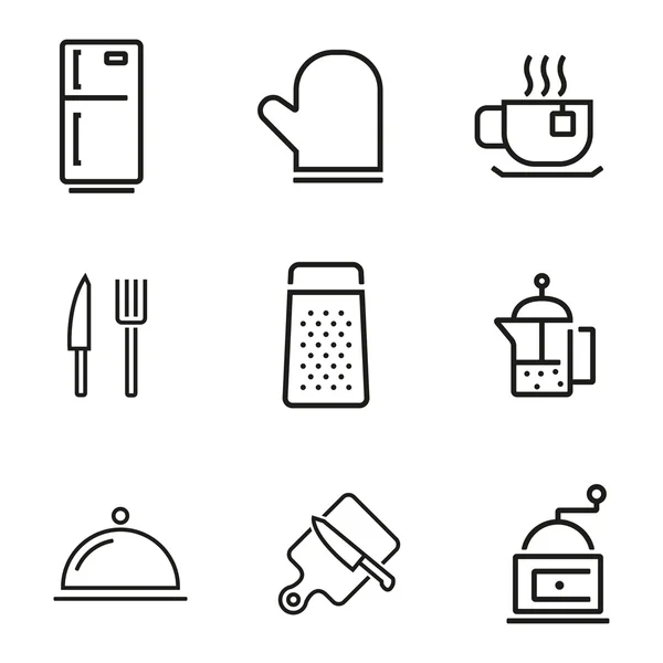 Vector lijn keuken en koken icons set — Stockvector