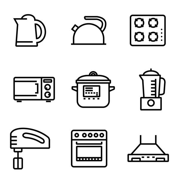 Vektorové linky kuchyně a kuchyňské sady ikon — Stockový vektor