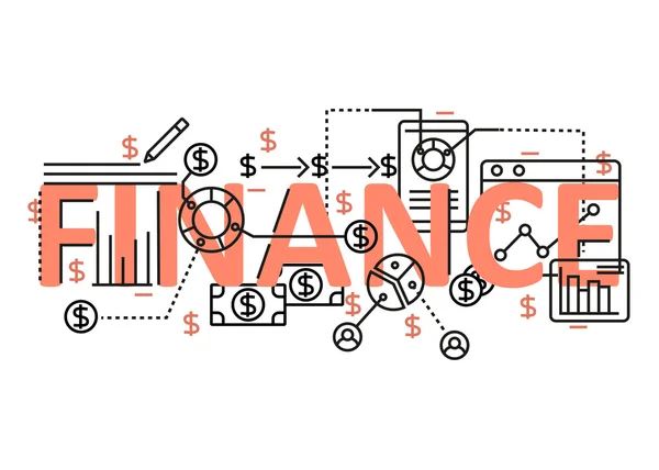 Simgeler ve elemanları ile Finans kavramı düz çizgi tasarımı. Modern finans kavramı vektörleri koleksiyonu. Finans kavramı yazımı Stok Vektör