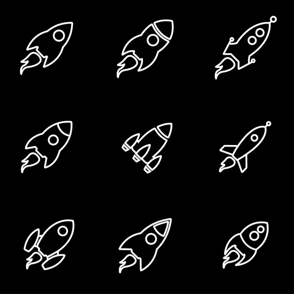Conjunto de ícones de foguete de linha vetorial — Vetor de Stock