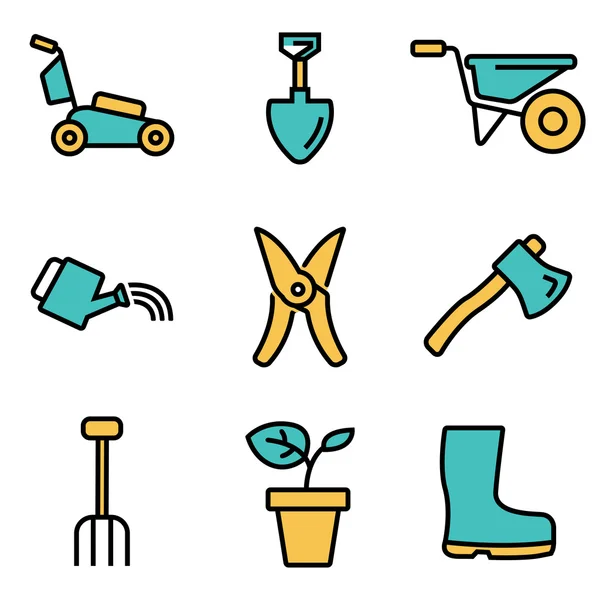 Set de iconos de jardinería de línea plana vectorial — Archivo Imágenes Vectoriales