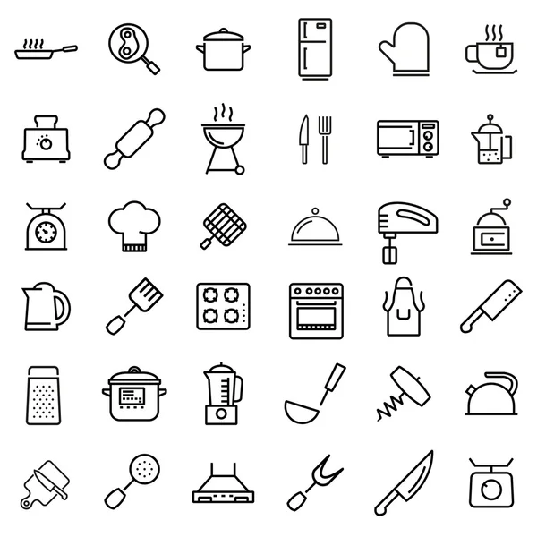 Vector line kitchen and cooking icons set — Stock Vector