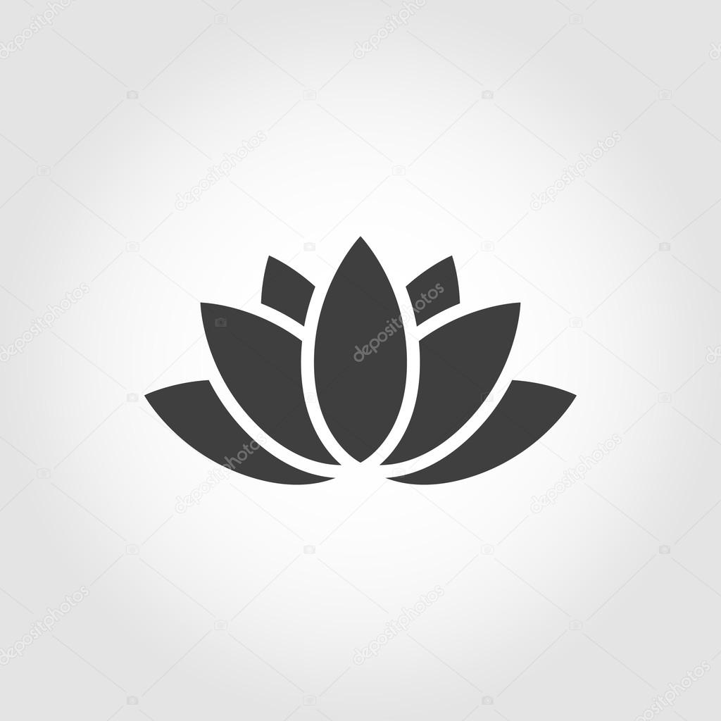 Vector black lotus icon on grey background. Lotus plant. Lotus flower