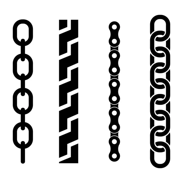 Vector black metal chain parts icons set — Stock Vector