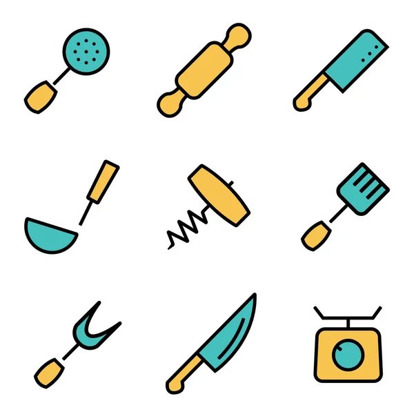 Conjunto de iconos de cocina y cocina de línea plana vectorial — Archivo Imágenes Vectoriales