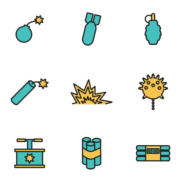 Paquete de iconos de línea plana de moda para diseñadores y desarrolladores. Línea vectorial bomba icono conjunto — Archivo Imágenes Vectoriales