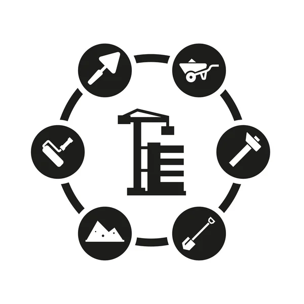 Conjunto de ícones de construção preto vetorial — Vetor de Stock