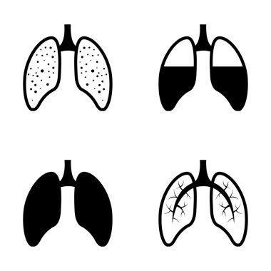 Vektör siyah insan akciğer Icons set