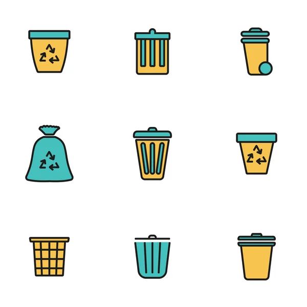 Trendy flat line icon pack for designers and developers. Vector line trash can icon set — Stockvector