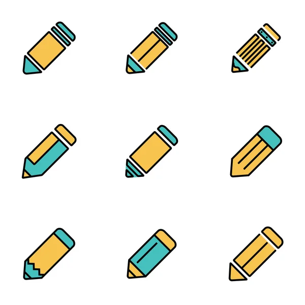 Paquete de iconos de línea plana de moda para diseñadores y desarrolladores. Conjunto de iconos de lápiz de línea vectorial — Vector de stock