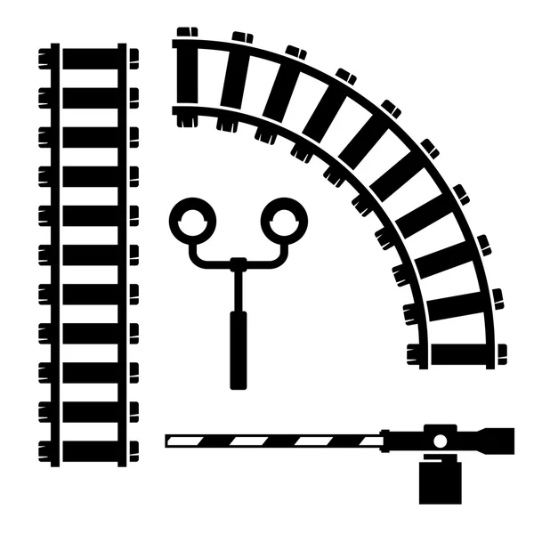 Vektorové černé objekty pro železniční cesty ikony nastavit — Stockový vektor