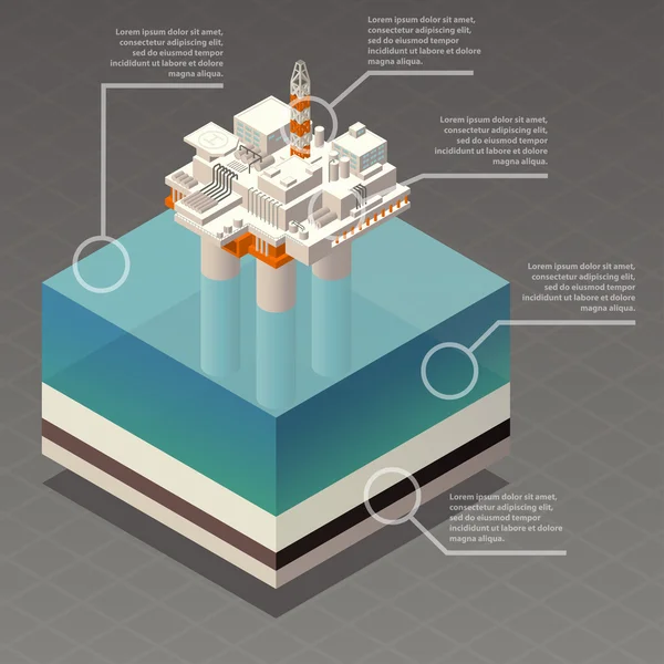 Plataforma petrolera isométrica infografía de plataforma — Archivo Imágenes Vectoriales