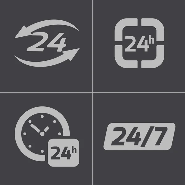 Vector black 24 hours icons set — Stock Vector