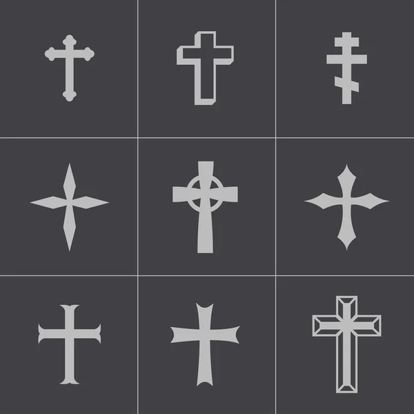 Vettoriale nero christia croci icone set — Vettoriale Stock