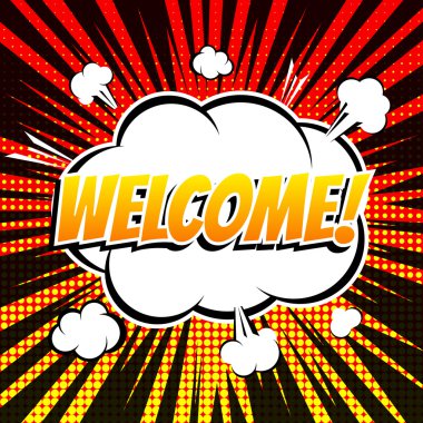 Çizgi roman kabarcık metin retro tarzı hoş geldiniz