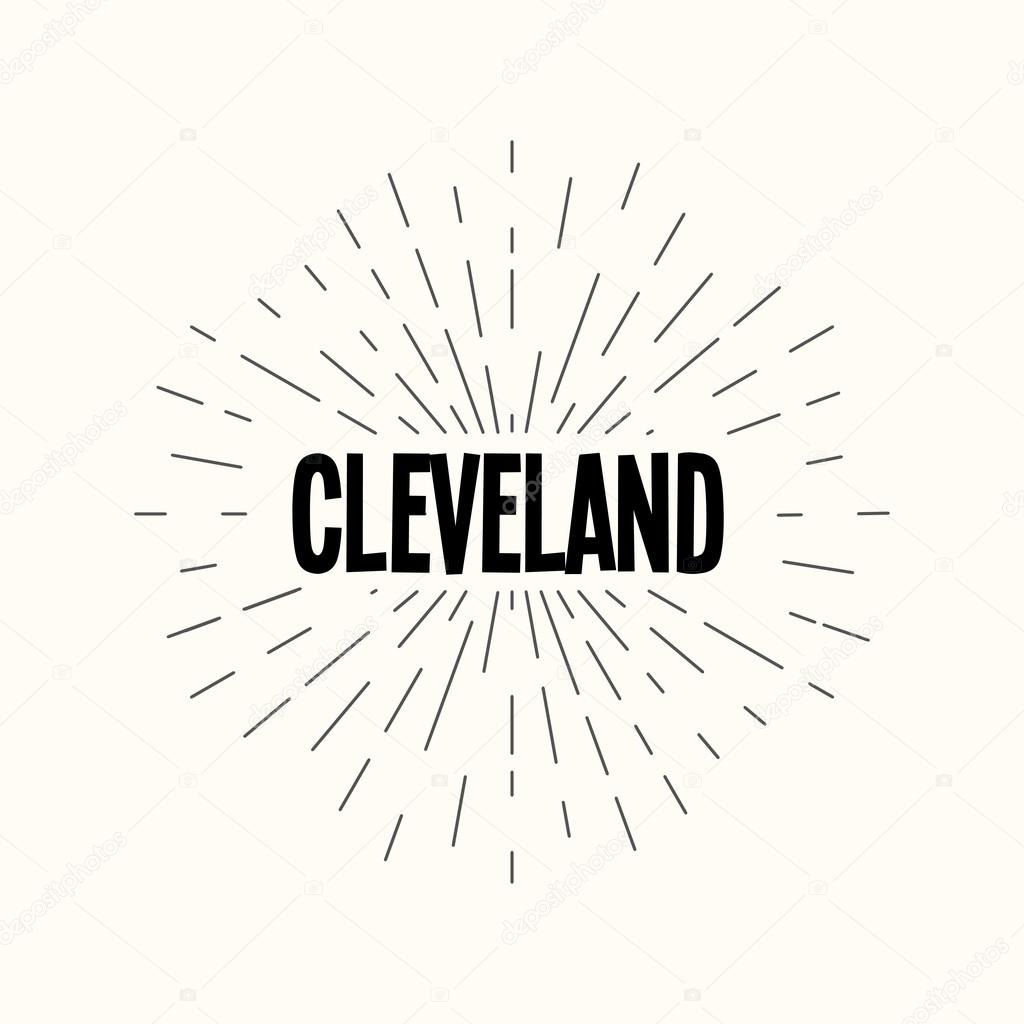Hand drawn sunburst vector - cleveland. For web and mobile icon isolated on background, art template, retro elements, logo, identity, labels, badge, ink, tag, card
