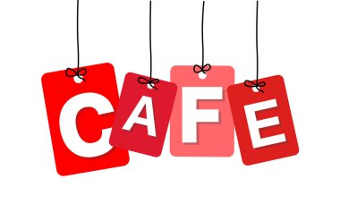 Vektör renkli karton asılı. Etiketler - Cafe