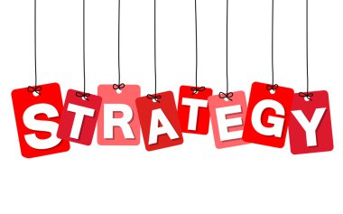Vektör renkli karton asılı. Etiketler - strateji