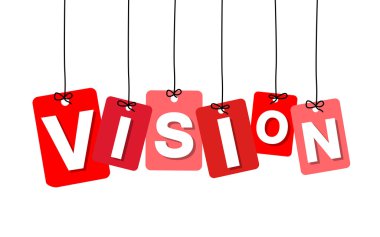 Vektör renkli karton asılı. Etiketler - vizyon