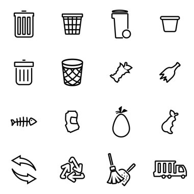 Vektör çizim ince çizgi simgeler - çöp