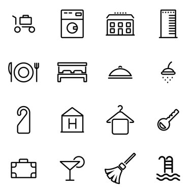 Vektör illüstrasyon ince çizgi simgeler - otel