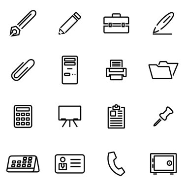 Vektör çizim ince çizgi simgeler - ofis