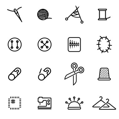 İnce çizgi simgeler - dikiş vektör çizim