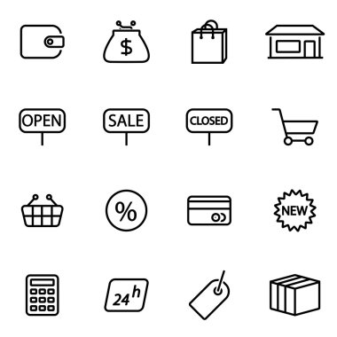 İnce çizgi simgeler - Dükkanı vektör çizim