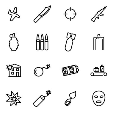 İnce çizgi simgeler - terörizm vektör çizim