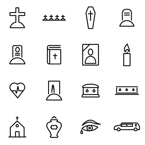 Vector illustratie van dunne lijn icons - begrafenis — Stockvector