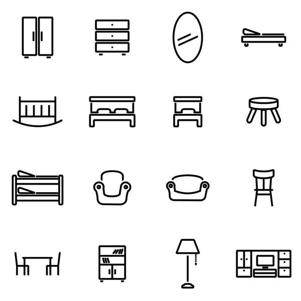 Vectorillustratie van dunne lijn icons - meubilair — Stockvector