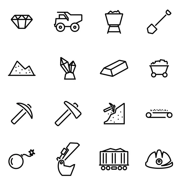 Vectorillustratie van dunne lijn icons - mijnbouw — Stockvector