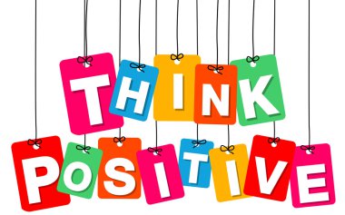 Vektör renkli karton asılı. Etiketler - olumlu düşün